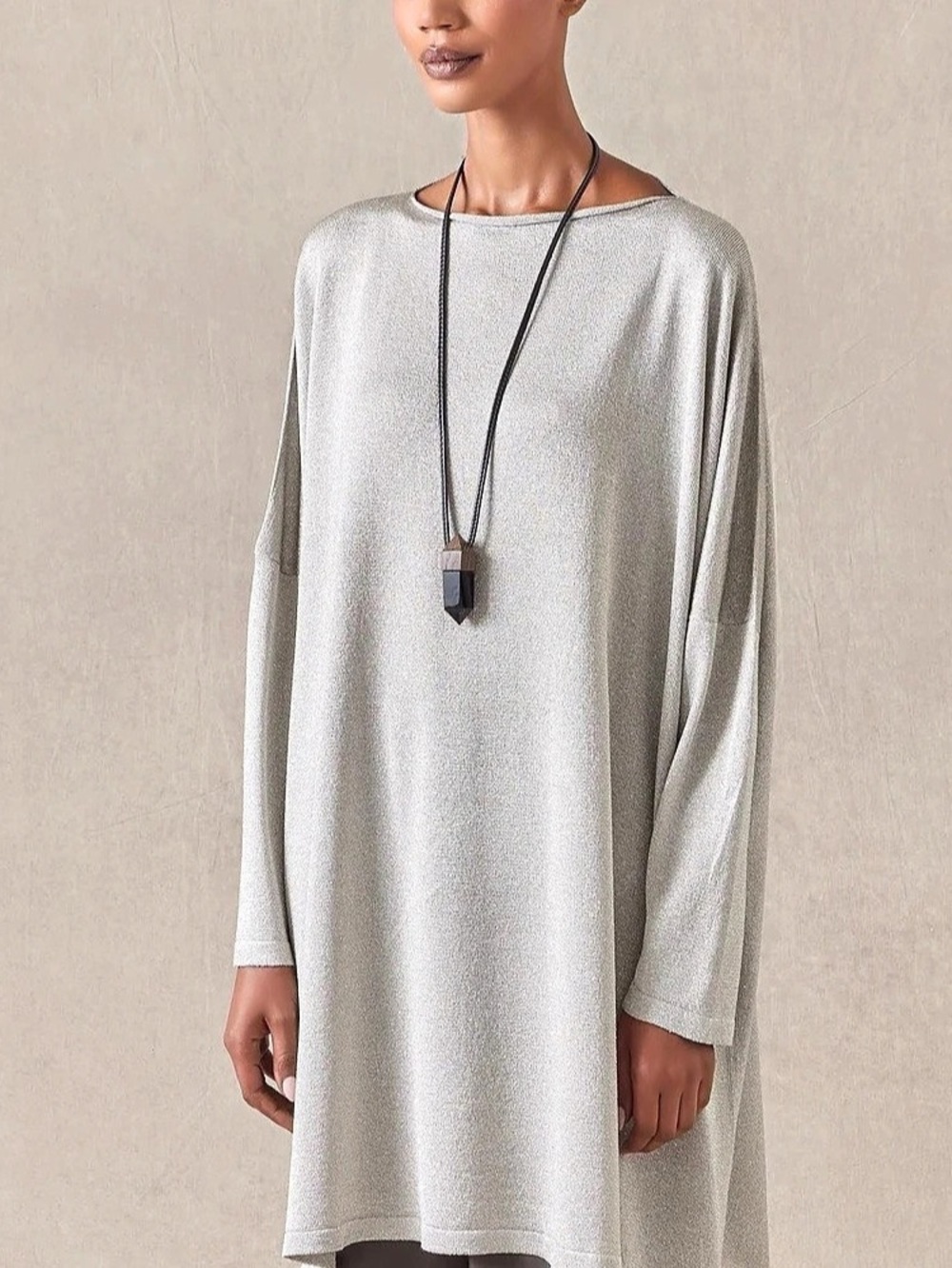 Eileen Fisher Bateau Neck Long Sleeves Tunic Gray